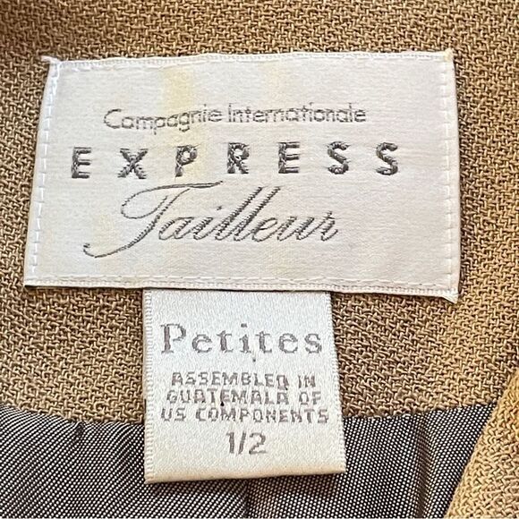 Express Tailleur Camel Wool Blend Double Breasted Blazer Suit Jacket Size 1/2 P - Picture 8 of 11